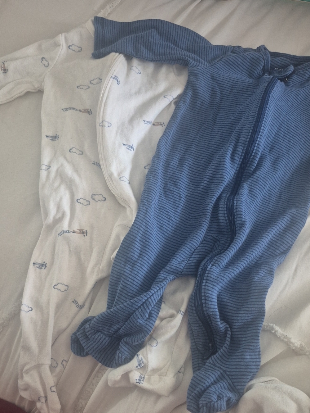 Carter's Blue Striped and White Printed Two-Pack Footie Set